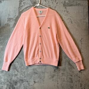 Lacoste Vintage 80'S 90'S Acrylic Knit Cardigan Made in USA Men's Medium Pink